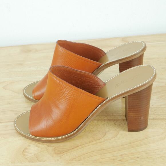 J Crew Size 10 Marlow Mules Brown Leather Slides Block Heel Sandals Preppy Boho - Picture 6 of 13